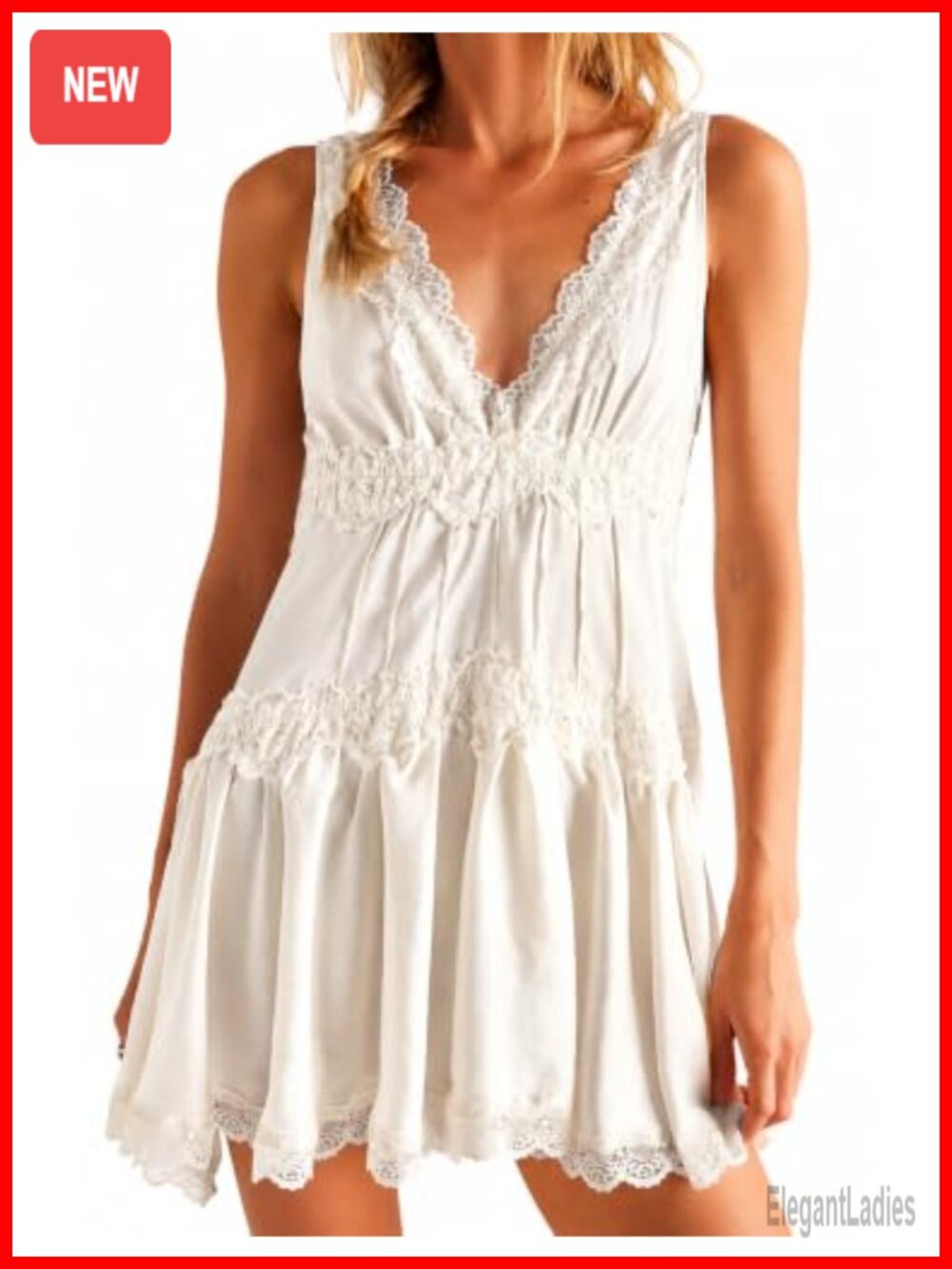 Lace V Neck Mini Slip Dress Y2K Boho Babydoll Tiered Ruffle